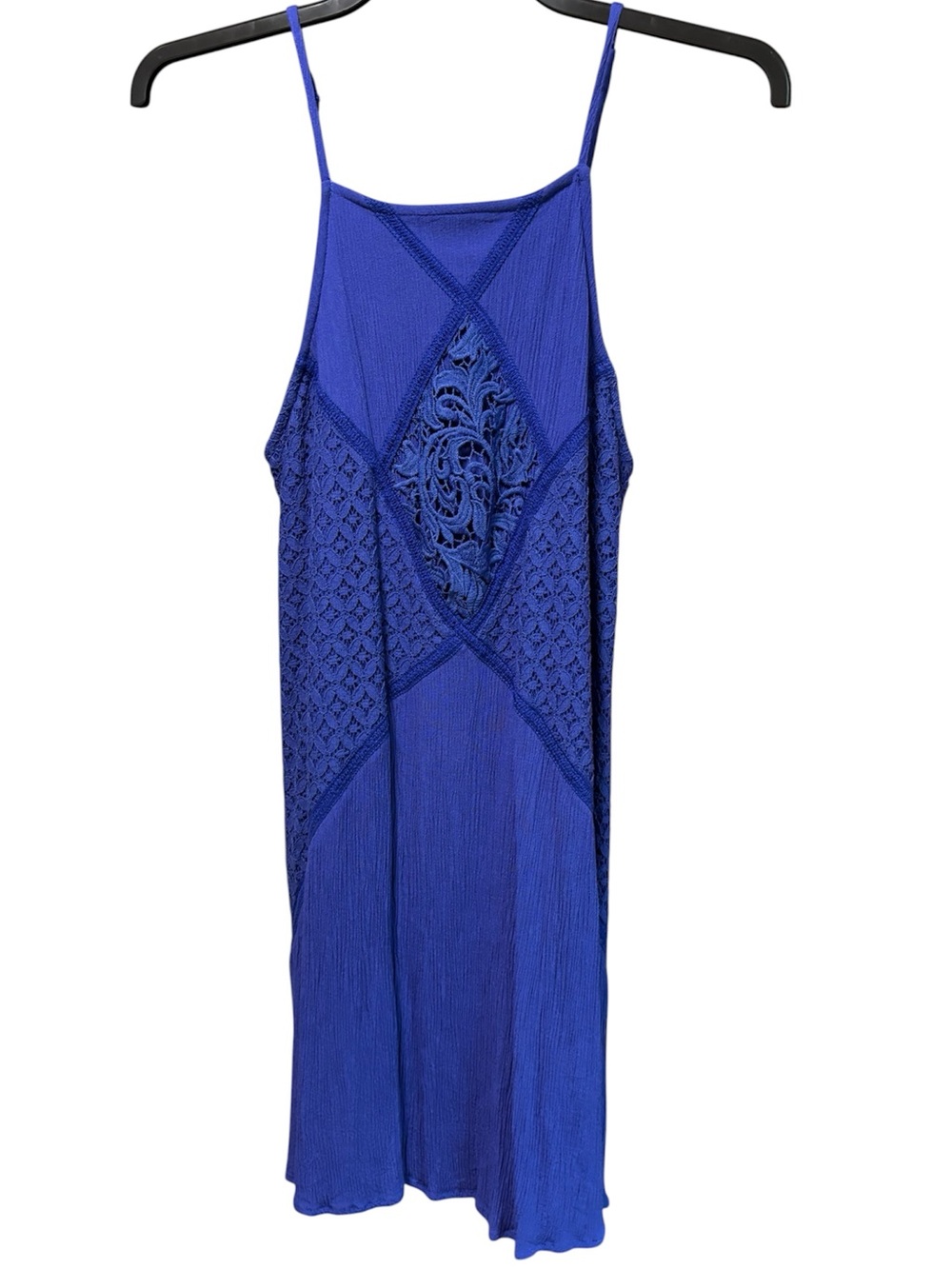 Square neckline bohemian tank dress with lace details, medium